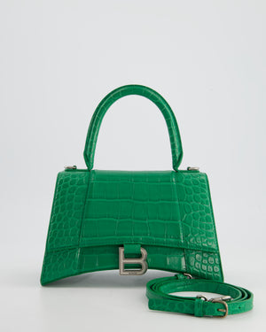 Balenciaga Green Small Hourglass Top Handle Bag in Embossed Calf Leather with Silver Hardware RRP £2,200