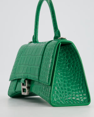 Balenciaga Green Small Hourglass Top Handle Bag in Embossed Calf Leather with Silver Hardware RRP £2,200