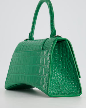 Balenciaga Green Small Hourglass Top Handle Bag in Embossed Calf Leather with Silver Hardware RRP £2,200