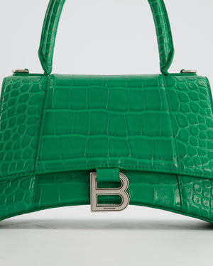 Balenciaga Green Small Hourglass Top Handle Bag in Embossed Calf Leather with Silver Hardware RRP £2,200