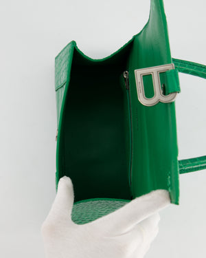 Balenciaga Green Small Hourglass Top Handle Bag in Embossed Calf Leather with Silver Hardware RRP £2,200