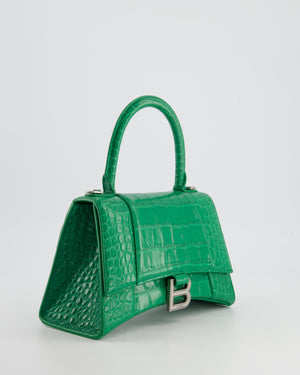 Balenciaga Green Small Hourglass Top Handle Bag in Embossed Calf Leather with Silver Hardware RRP £2,200