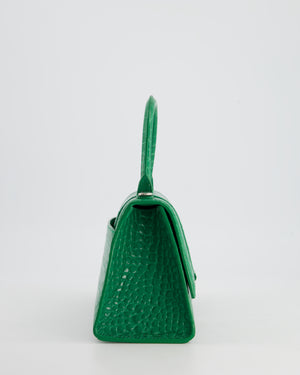 Balenciaga Green Small Hourglass Top Handle Bag in Embossed Calf Leather with Silver Hardware RRP £2,200