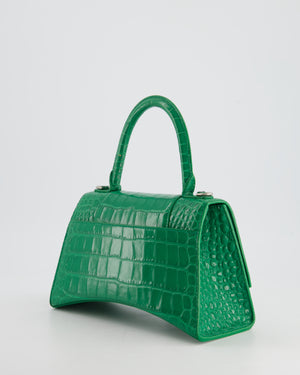 Balenciaga Green Small Hourglass Top Handle Bag in Embossed Calf Leather with Silver Hardware RRP £2,200