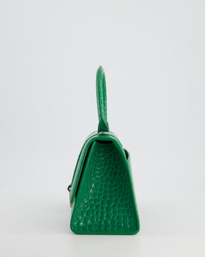 Balenciaga Green Small Hourglass Top Handle Bag in Embossed Calf Leather with Silver Hardware RRP £2,200