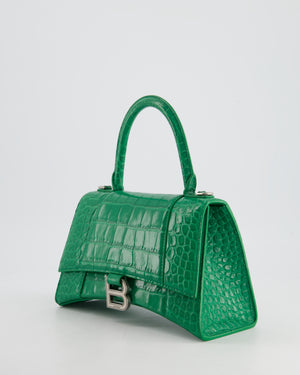 Balenciaga Green Small Hourglass Top Handle Bag in Embossed Calf Leather with Silver Hardware RRP £2,200