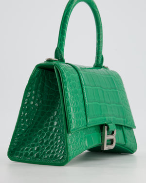 Balenciaga Green Small Hourglass Top Handle Bag in Embossed Calf Leather with Silver Hardware RRP £2,200