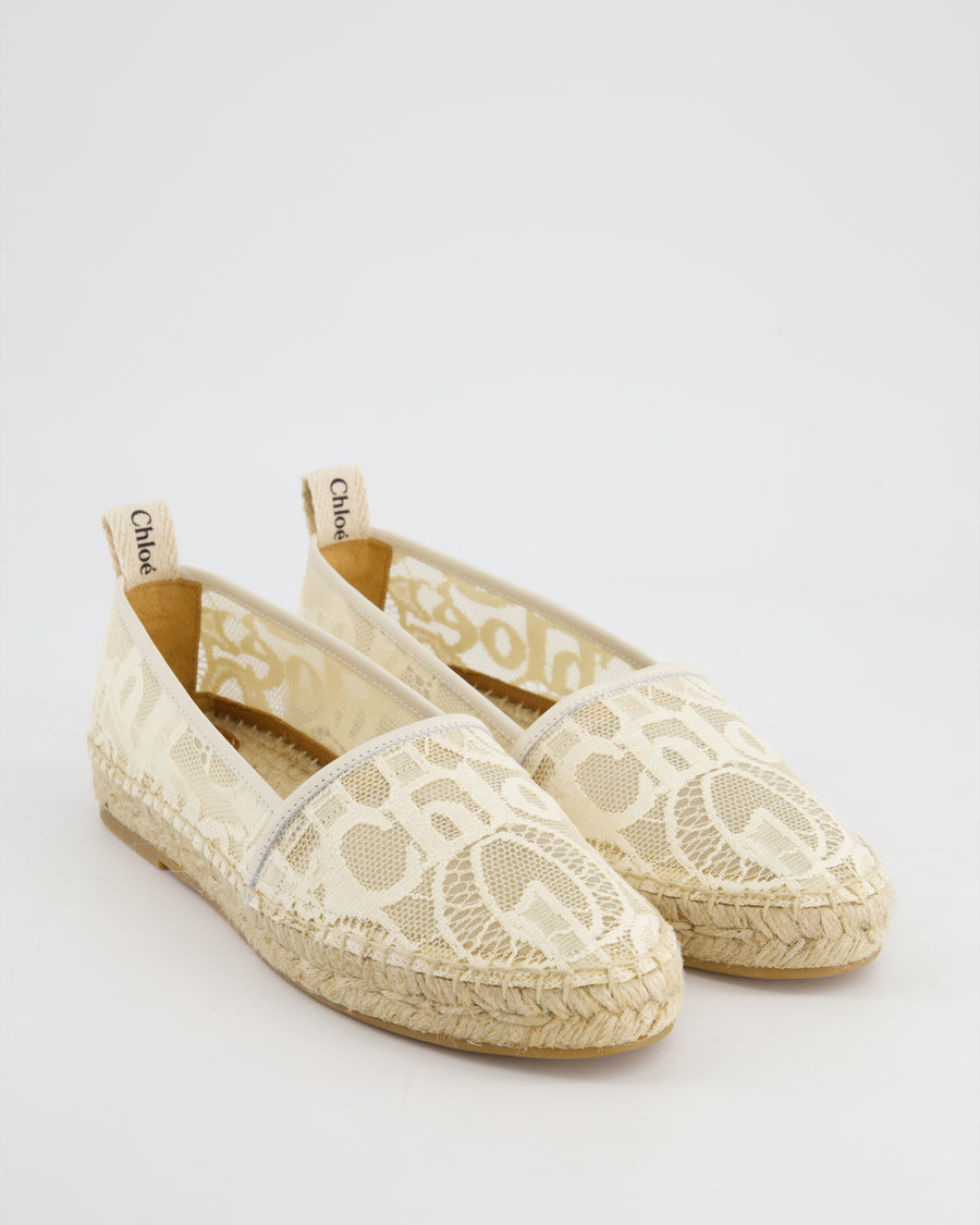 Chloé White Lace 
Logo Detail Espadrilles Size EU 38