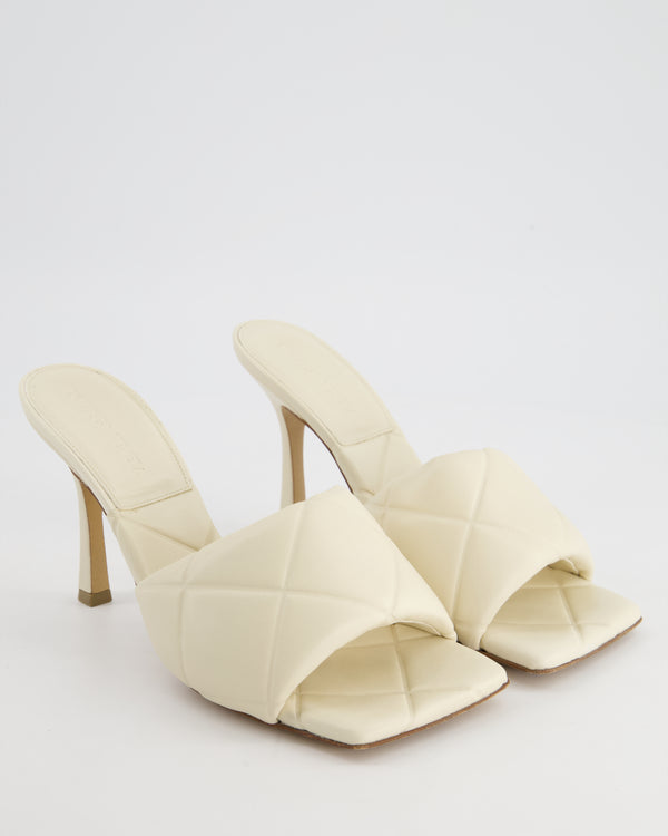 Bottega Veneta Cream Open-Toe Quilted Embossed Mule Heels in Nappa Leather Size EU 38.5