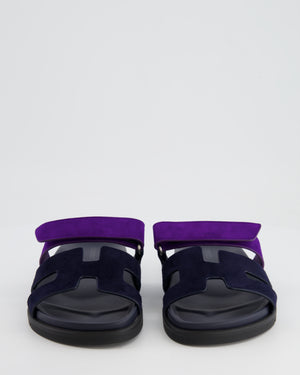 *STORE-FRESH* Hermès Dark Blue and Purple Suede Chypre Sandals Size EU 37.5