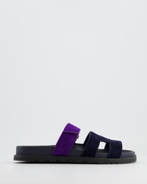 *STORE-FRESH* Hermès Dark Blue and Purple Suede Chypre Sandals Size EU 37.5