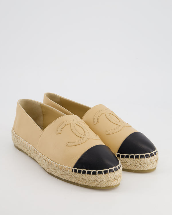 Chanel Beige 
Black Leather Espadrilles Shoes Size EU 40 RRP £730