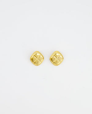 Chanel Vintage Yellow Gold Matelasse Diamond Shaped Clip On Earrings