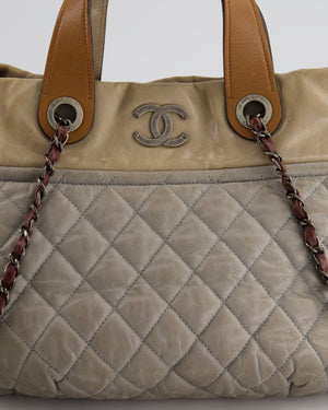 Chanel Stormy Grey Nubuck Leather Portobello Tote Bag with Tan Leather Handle and Ruthenium Hardware