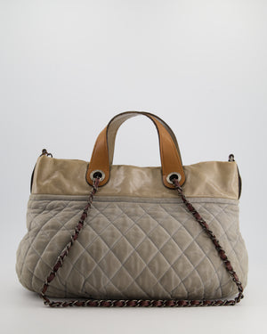 Chanel Stormy Grey Nubuck Leather Portobello Tote Bag with Tan Leather Handle and Ruthenium Hardware