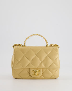 *CURRENT COLLECTION* Chanel Metallic Gold Mini Top Handle Bag in Calfskin Leather with Gold Hardware and Clear Perspex Handle Detail