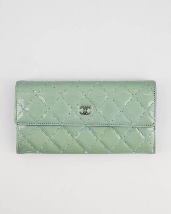 Chanel Light Blue Patent Longline Wallet with Silver Hardware