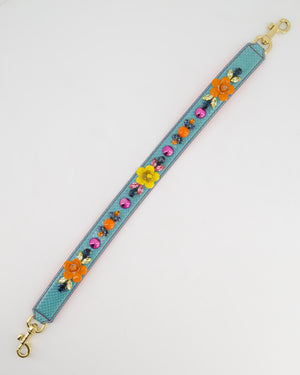 Dolce 
Gabbana Light Blue, Yellow Pink Floral Embellished Bag Strap