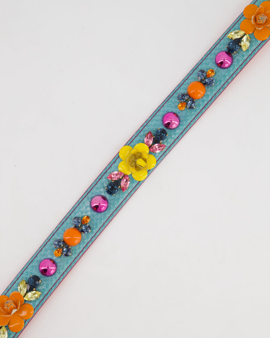 Dolce 
Gabbana Light Blue, Yellow Pink Floral Embellished Bag Strap