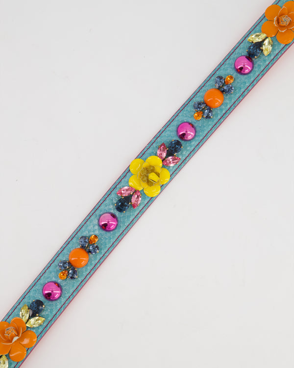 Dolce 
Gabbana Light Blue, Yellow Pink Floral Embellished Bag Strap