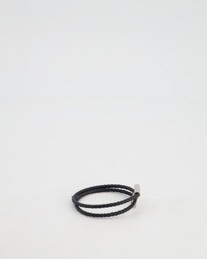 Hermès Black Leather Tournis Tresse Mens Bracelet with Palladium Hardware