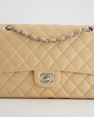 *FIRE PRICE* Chanel Beige Medium Double Flap Bag in Lambskin Leather with Silver Hardware