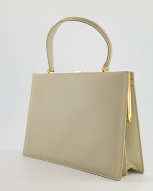 Celine Light Grey Large Clasp Bag in Box Calfskin with Brushed Gold Hardware