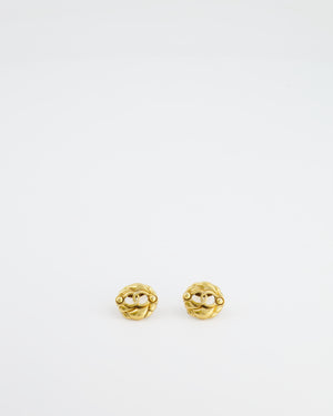 Chanel Vintage Yellow Gold Cut-Out Small Round Clip-On Earrings with CC Logo