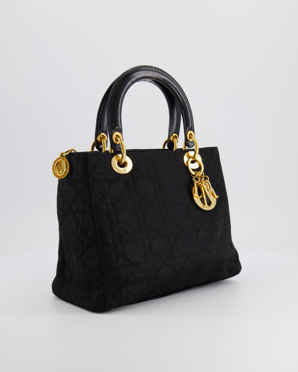 *FIRE PRICE* Christian Dior Black Medium Lady Dior Bag in Canvas with Gold Hardware RRP £5,300