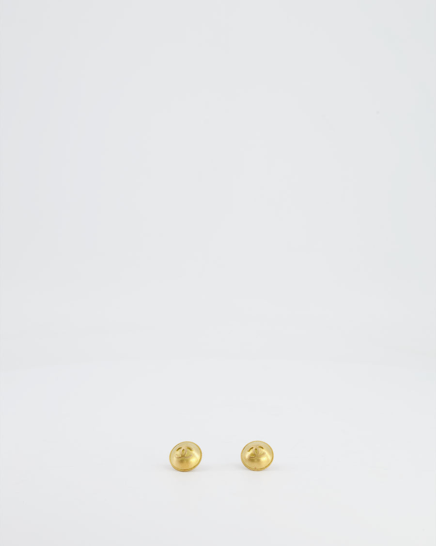 Chanel Vintage Brushed Gold CC Logo Round Clip-On Earrings