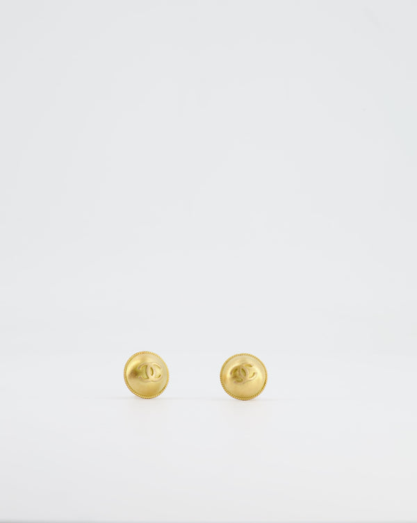 Chanel Vintage Brushed Gold CC Logo Round Clip-On Earrings