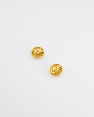 Chanel Vintage Yellow Gold Quilted CC Logo Round Clip-On Earrings