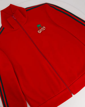 Gucci Red 
Navy Blue Tracksuit with Side Stripe Trim and Cherry Embroidered Logo Detail Size XS (UK 6)