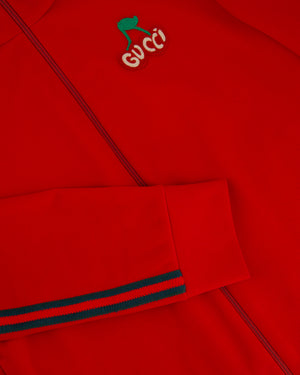 Gucci Red 
Navy Blue Tracksuit with Side Stripe Trim and Cherry Embroidered Logo Detail Size XS (UK 6)