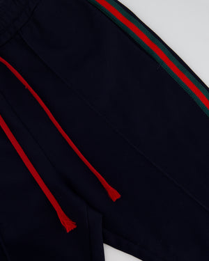 Gucci Red 
Navy Blue Tracksuit with Side Stripe Trim and Cherry Embroidered Logo Detail Size XS (UK 6)