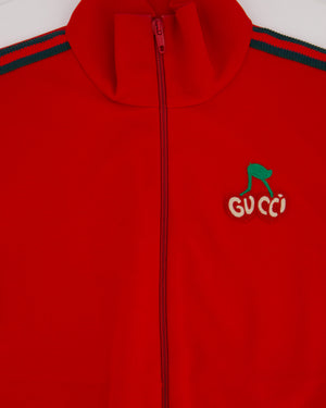 Gucci Red 
Navy Blue Tracksuit with Side Stripe Trim and Cherry Embroidered Logo Detail Size XS (UK 6)