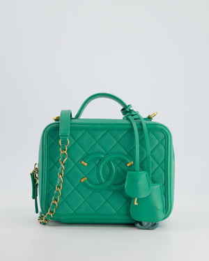 *HOT* Chanel Mint Green Medium CC Vanity Case Bag in Caviar Leather with Brushed Gold Hardware