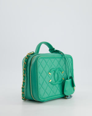 *HOT* Chanel Mint Green Medium CC Vanity Case Bag in Caviar Leather with Brushed Gold Hardware