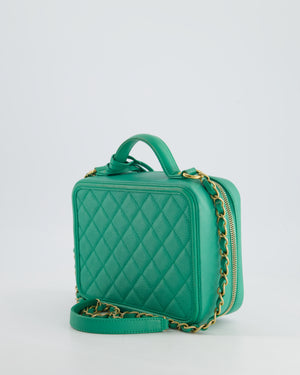 *HOT* Chanel Mint Green Medium CC Vanity Case Bag in Caviar Leather with Brushed Gold Hardware