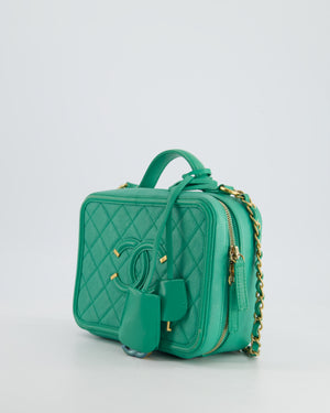 *HOT* Chanel Mint Green Medium CC Vanity Case Bag in Caviar Leather with Brushed Gold Hardware