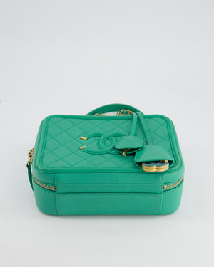 *HOT* Chanel Mint Green Medium CC Vanity Case Bag in Caviar Leather with Brushed Gold Hardware