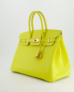 *HOT* Hermès Birkin 35cm Bag in Yellow Lime Epsom Leather with Gold Hardware