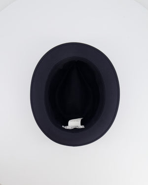 Hermes Navy Fedora Hat with Logo Detail Size 57