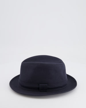 Hermes Navy Fedora Hat with Logo Detail Size 57