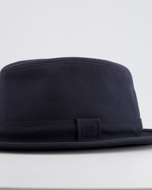 Hermes Navy Fedora Hat with Logo Detail Size 57