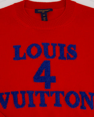 Louis Vuitton Crewneck Knit Jumper in Geranium Red with Navy Logo Size XS (UK 6) RRP £985