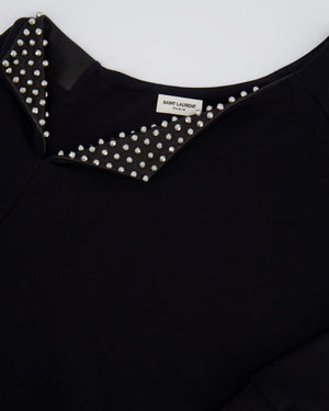 Saint Laurent Black Jumper with Leather Collar 
Stud Details Size FR 36 (UK 8)