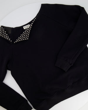 Saint Laurent Black Jumper with Leather Collar 
Stud Details Size FR 36 (UK 8)