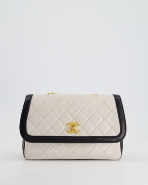 Chanel Vintage White, Black Trim Matelasse Cross-Body Bag in Lambskin Leather with 24K Gold Hardware