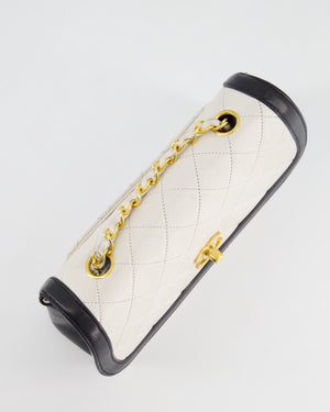 Chanel Vintage White, Black Trim Matelasse Cross-Body Bag in Lambskin Leather with 24K Gold Hardware